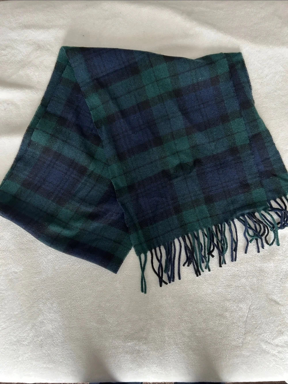 Men's Green & Navy Plaid Fringe Scarf